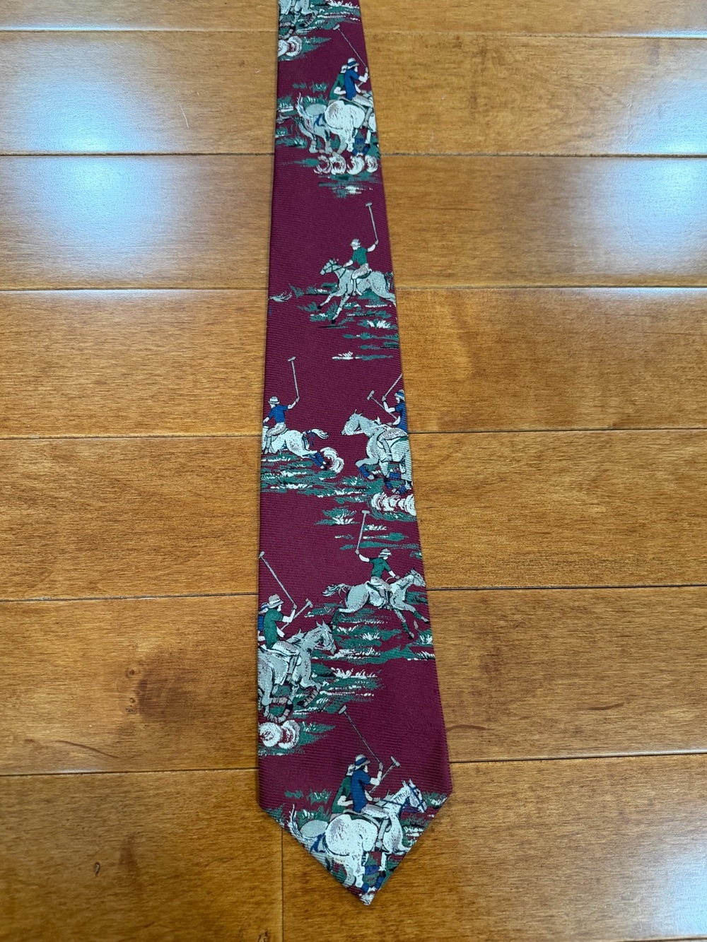 Polo Ralph Lauren Maroon Equestrian Horse Polo Match 100% Silk Handmade Tie